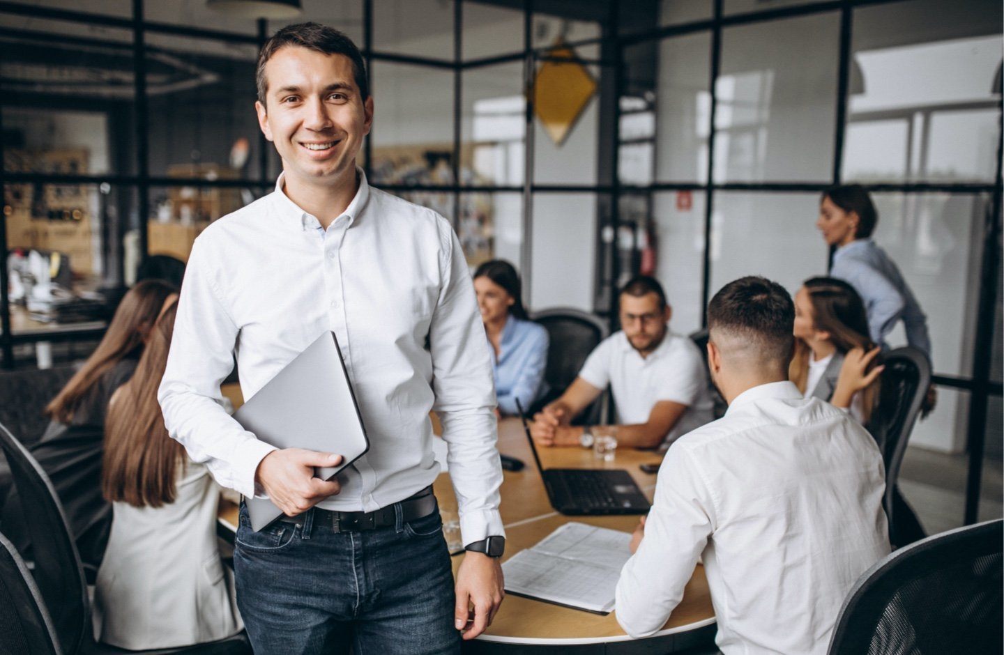 workers man facing smiling